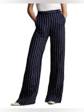 Ralph Lauren navy blue pinstripes wide legs career pants, size 6